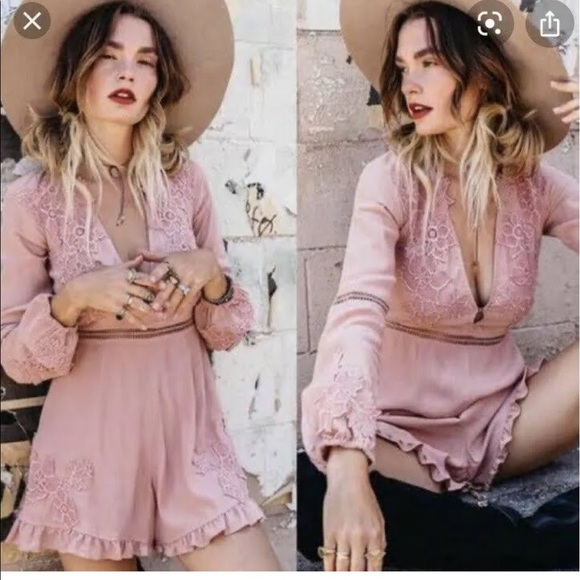 For Love And Lemons Pants - For Love And Lemons Pink Lace Romper